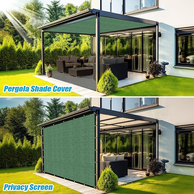 Amagenix 90% Pergola Shade Cover 12' X 12' Sun Shade Cloth with Grommets for Outdoor Garden Patio Porch, Commercial Grade 200 GSM - Cable Zip Ties Included (We Customized) GN108, Green