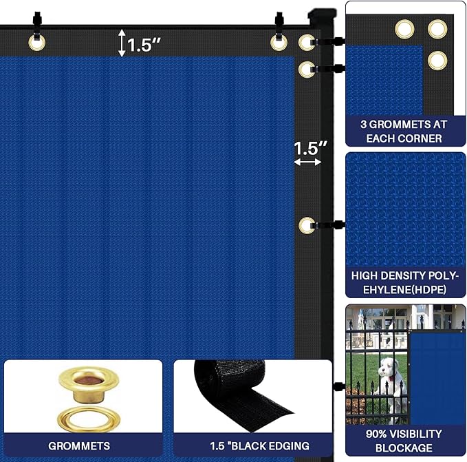 Windscreen4less Privacy Fence Screen Heavy Duty Windscreen Fencing Mesh Fabric Shade Net Cover with Brass Grommtes for Outdoor Wall Garden Yard Pool Deck, 8'x96' Blue
