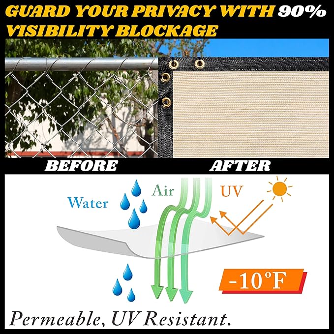 Royal Shade Custom Size 5' x 53' Beige Fence Privacy Screen Windscreen Cover Netting Mesh Fabric Cloth - Cable Zip Ties Included (We Make Custom Size)