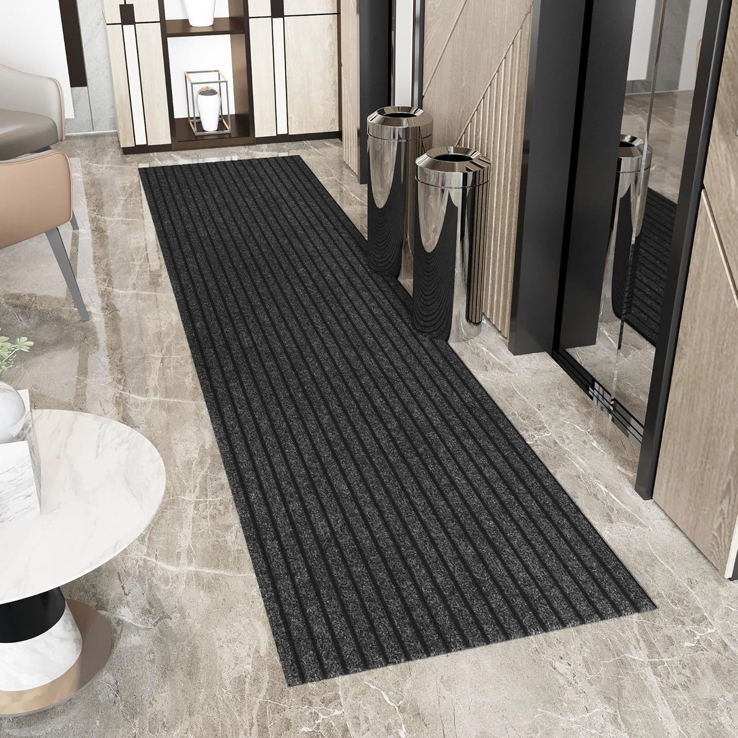 Ottomanson 2' x 50' Hallway Runner with Scraper Pile Extra Durable Non-Slip Rug Mat for Indoor & Outdoor Use - Ideal for Kitchen, Entryway, Patio & Garage - High-Traffic Carpet, Black