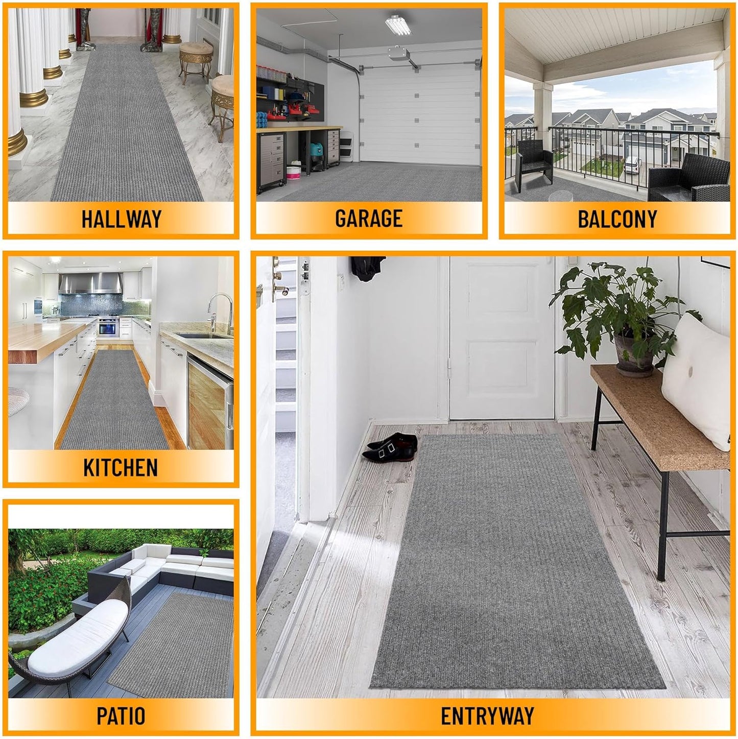 Ottomanson 3'11" x 15' Hallway Runner with Scraper Pile - Extra Durable Non-Slip Rug Mat for Indoor & Outdoor Use - Ideal for Kitchen, Entryway & Garage - High-Traffic Carpet, Gray