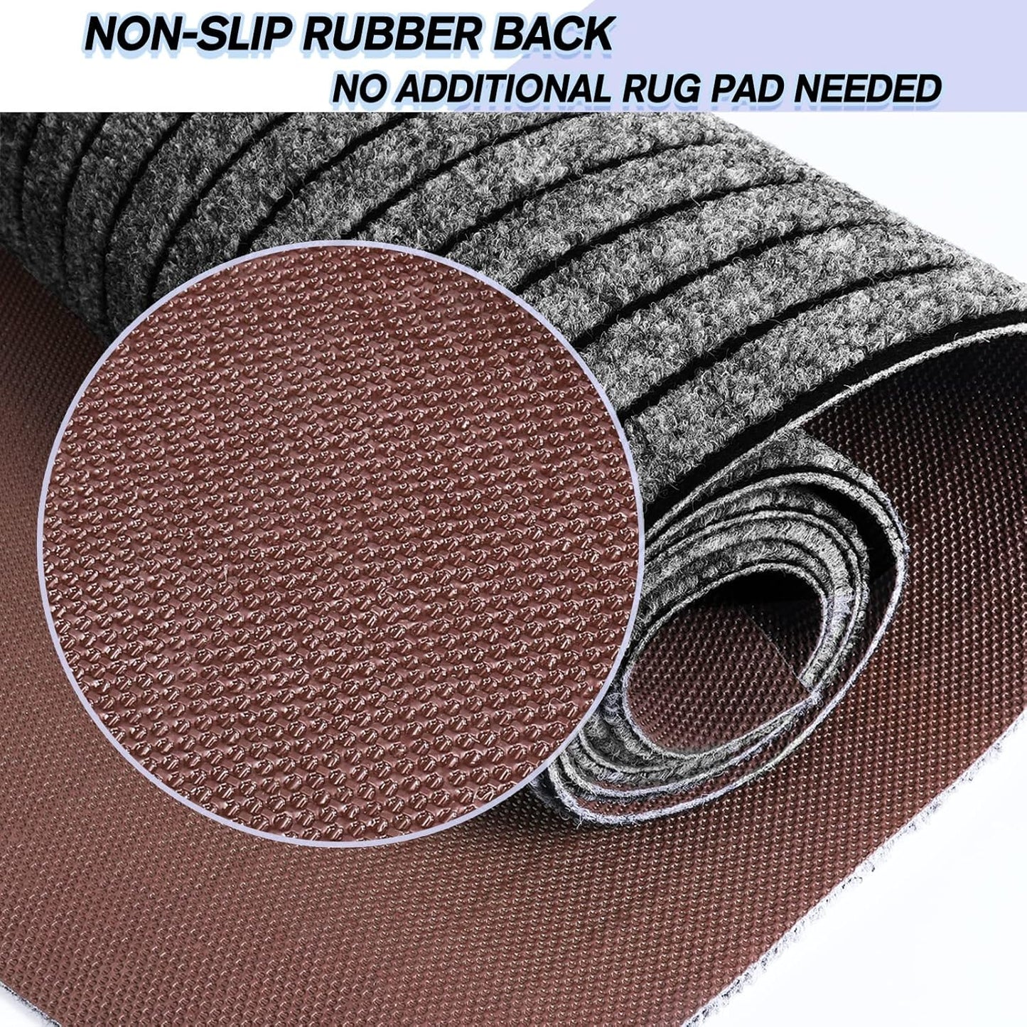 Custom Size Backed Non-Slip Area Rugs Runner, Easy Clean, Waterproof Runner Rugs for Hallway Entryway, Kitchen, Laundry, 3FT x 79FT, Gray Stripe