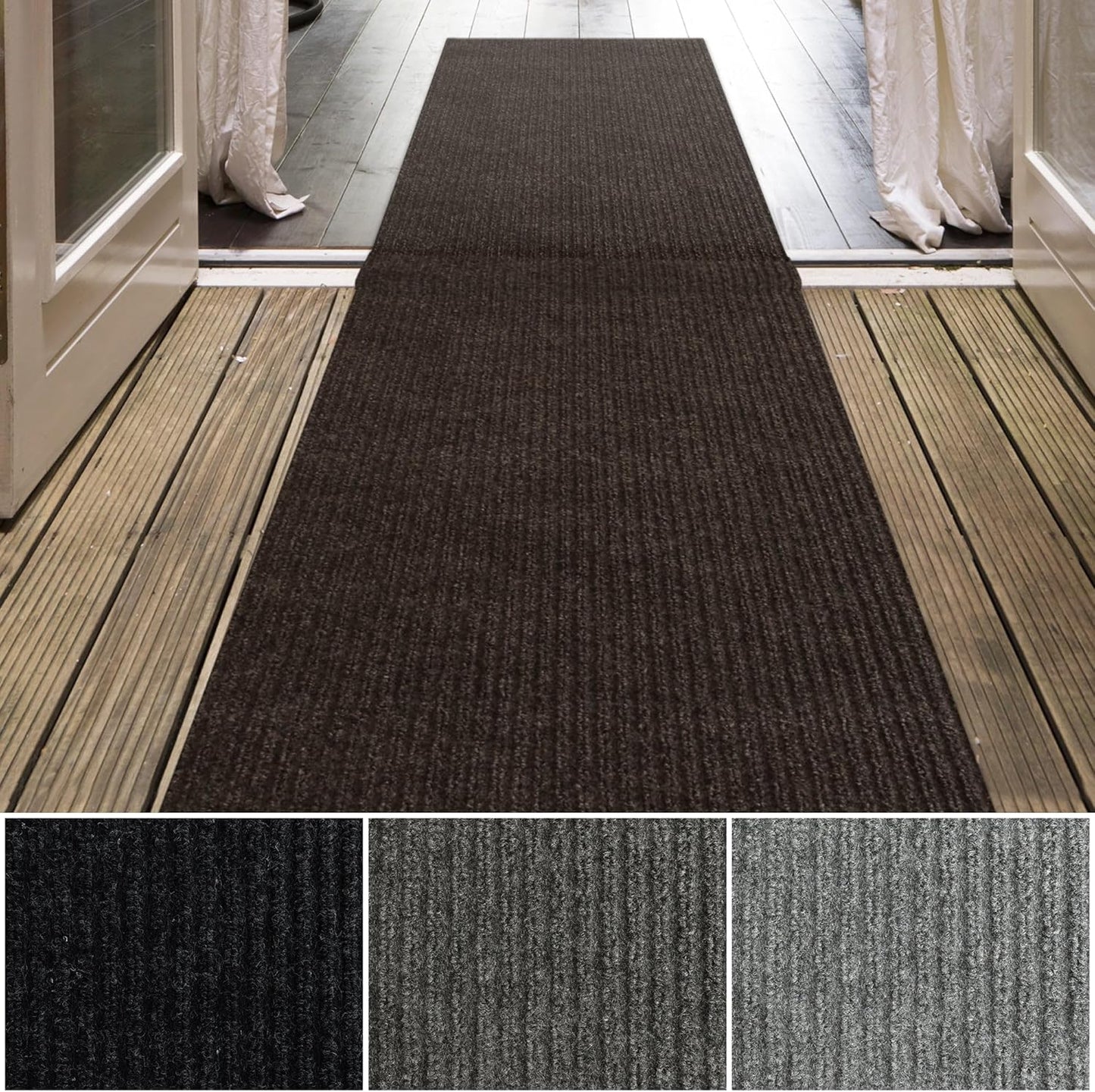 iCustomRug Spartan Weather Warrior Indoor/Outdoor Utility Ribbed Carpet Runner with Non-Slip Thermoplastic Rubber Backing, 3ft X 24ft in Brown