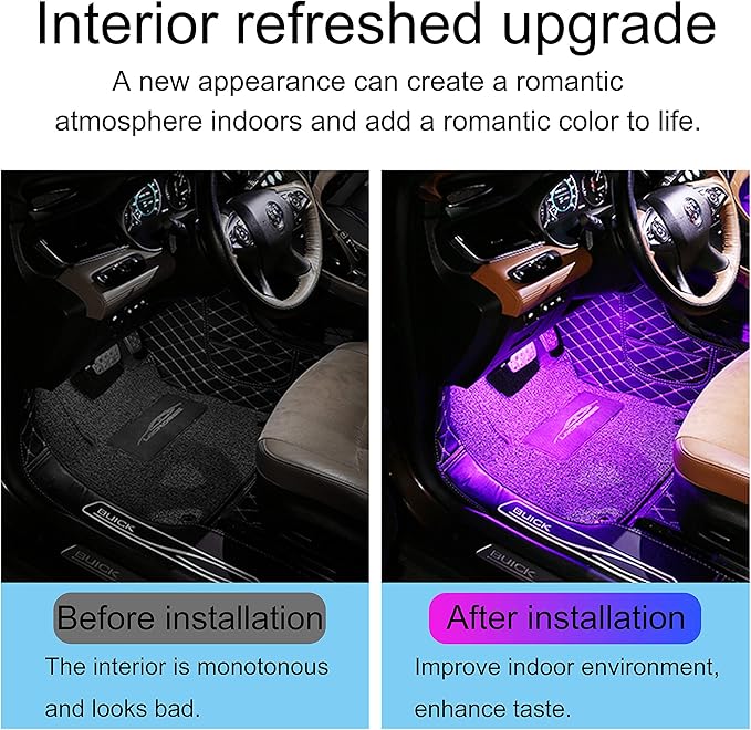 RGB Car Footwell Ambient Lighting Kit 16.7 Millions Colors Sound Active Music Sync APP Control DC Line Car Interior Multicolored Footwell Atmosphere Light DC 12V