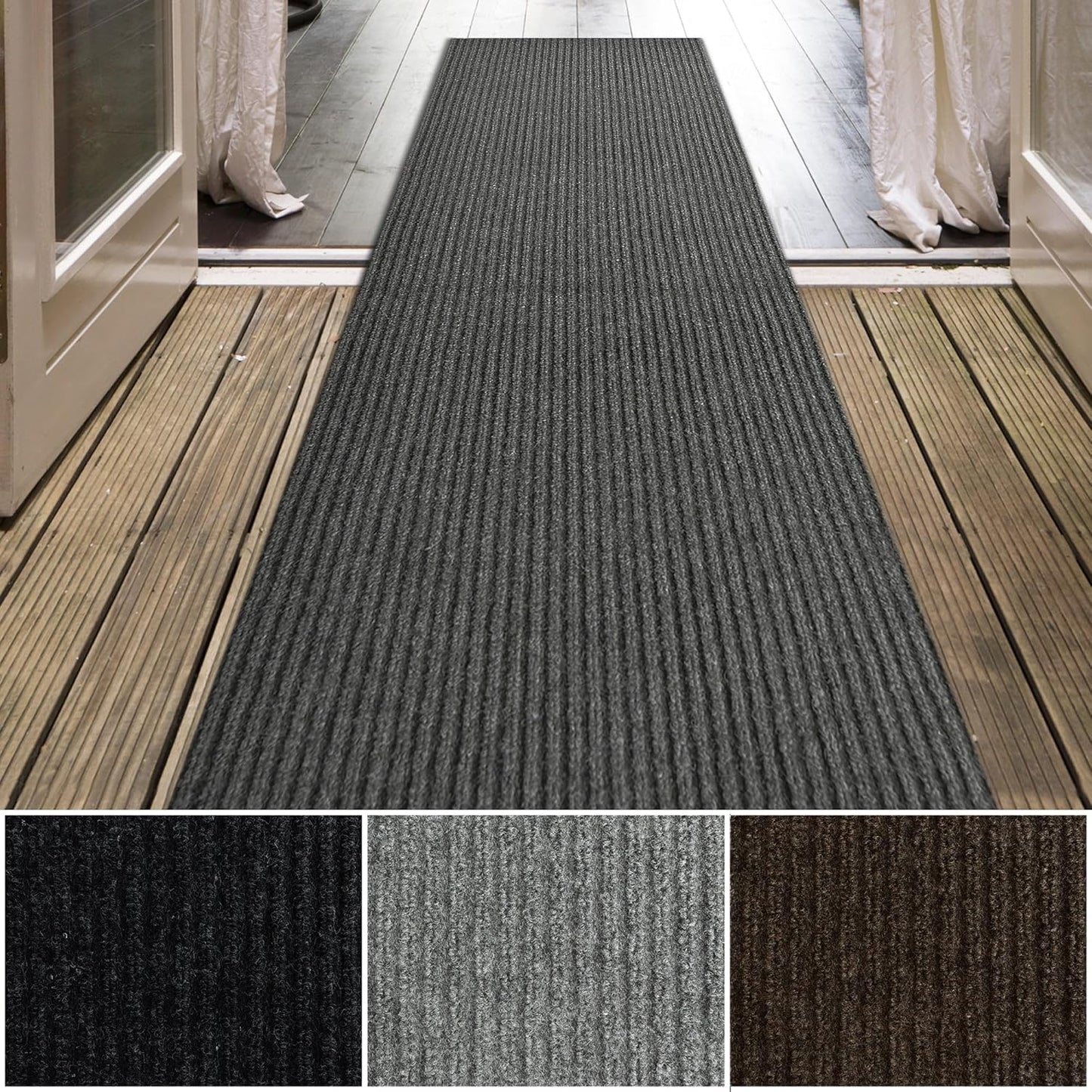 iCustomRug Spartan Weather Warrior Duty Indoor/Outdoor Utility Ribbed in 3ft,4ft,6ft Widths 70 Custom Sizes with Natural Non-Slip Rubber Backing 4'X16' in Charcoal