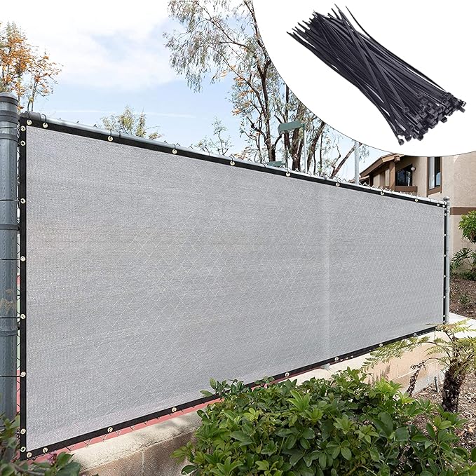 Royal Shade Custom Size 5' x 64' Grey Fence Privacy Screen Windscreen Cover Netting Mesh Fabric Cloth - Cable Zip Ties Included (We Make Custom Size)