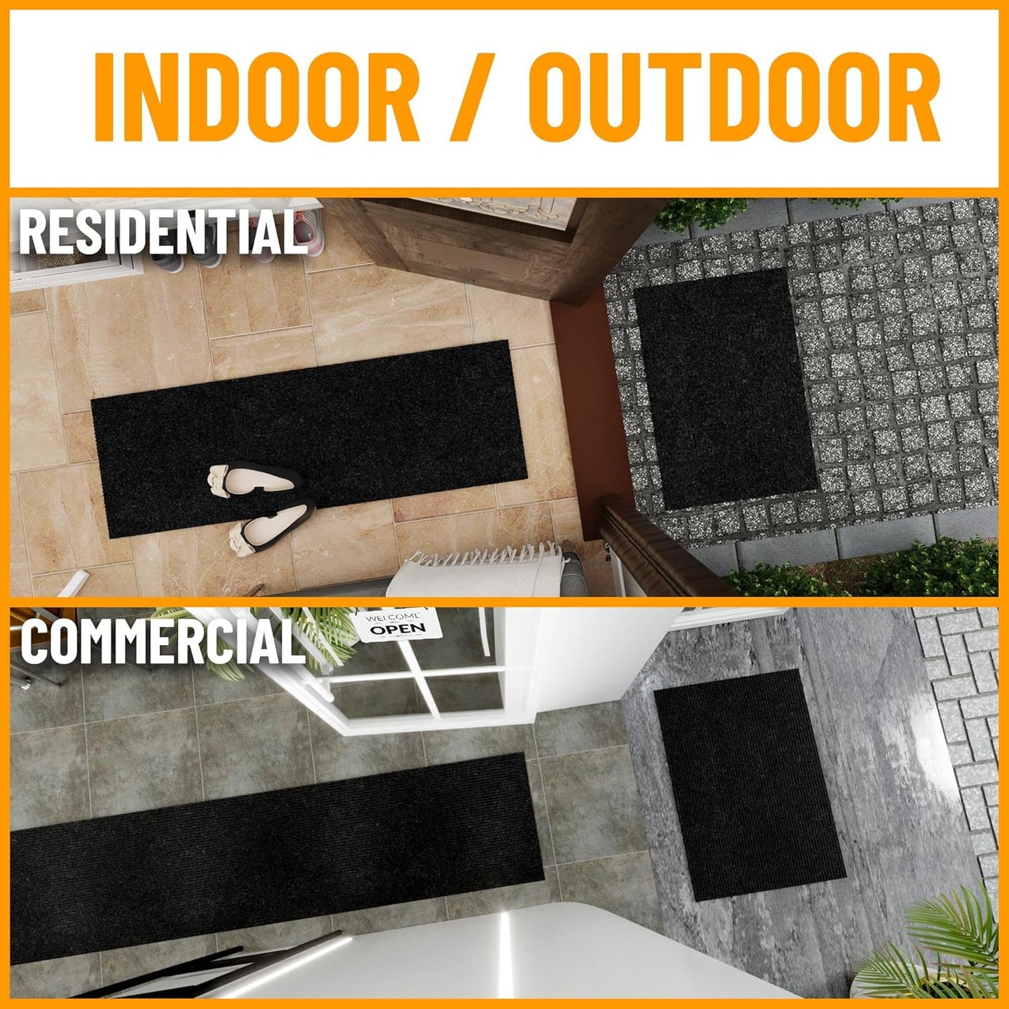 Ottomanson 3'11" x 6' Mud Mat Area Rug Scraper Carpet - Non-Slip, Dirt Trapping for Indoor & Outdoor Use - Ideal for Entryway, Garage, Kitchen, Patio & High-Traffic Areas, Black