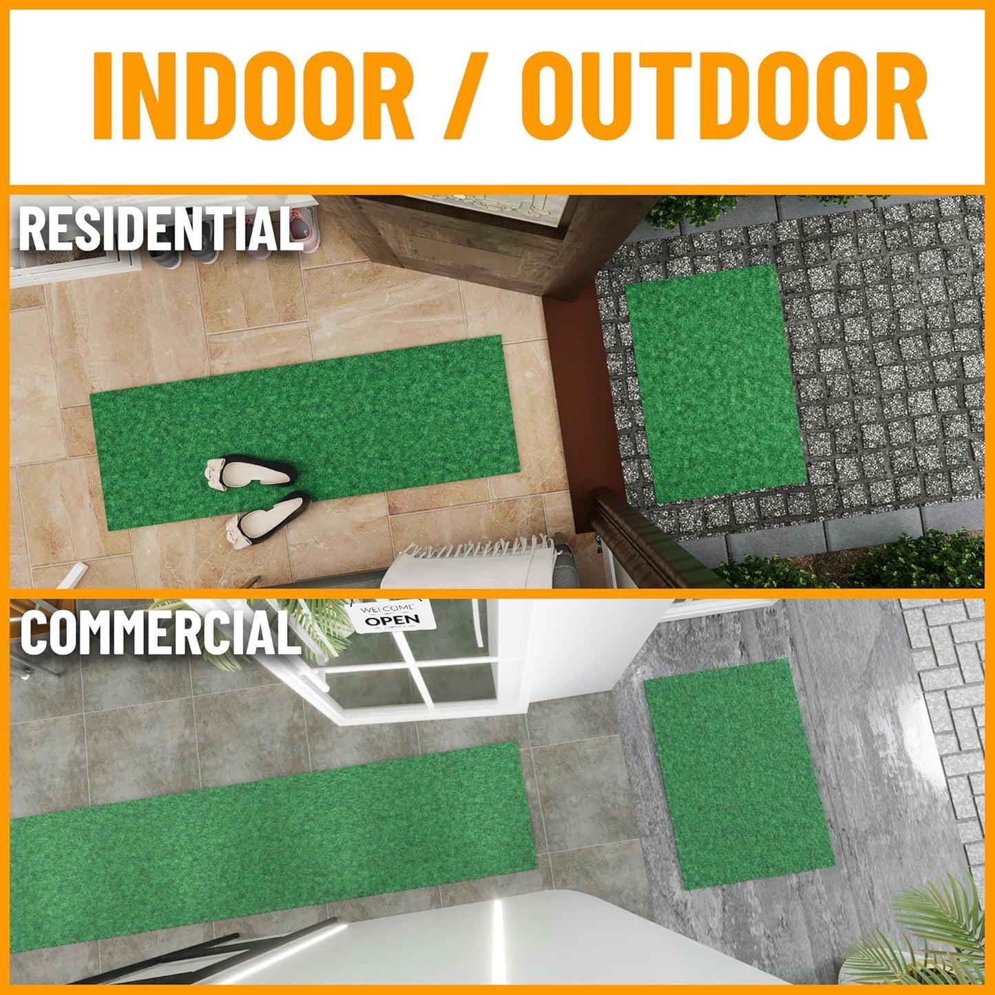 Ottomanson 6'6" x 19' Hallway Runner with Scraper Pile - Extra Durable Non-Slip Rug Mat for Indoor & Outdoor Use - Ideal for Kitchen, Entryway & Garage - High-Traffic Carpet, Green
