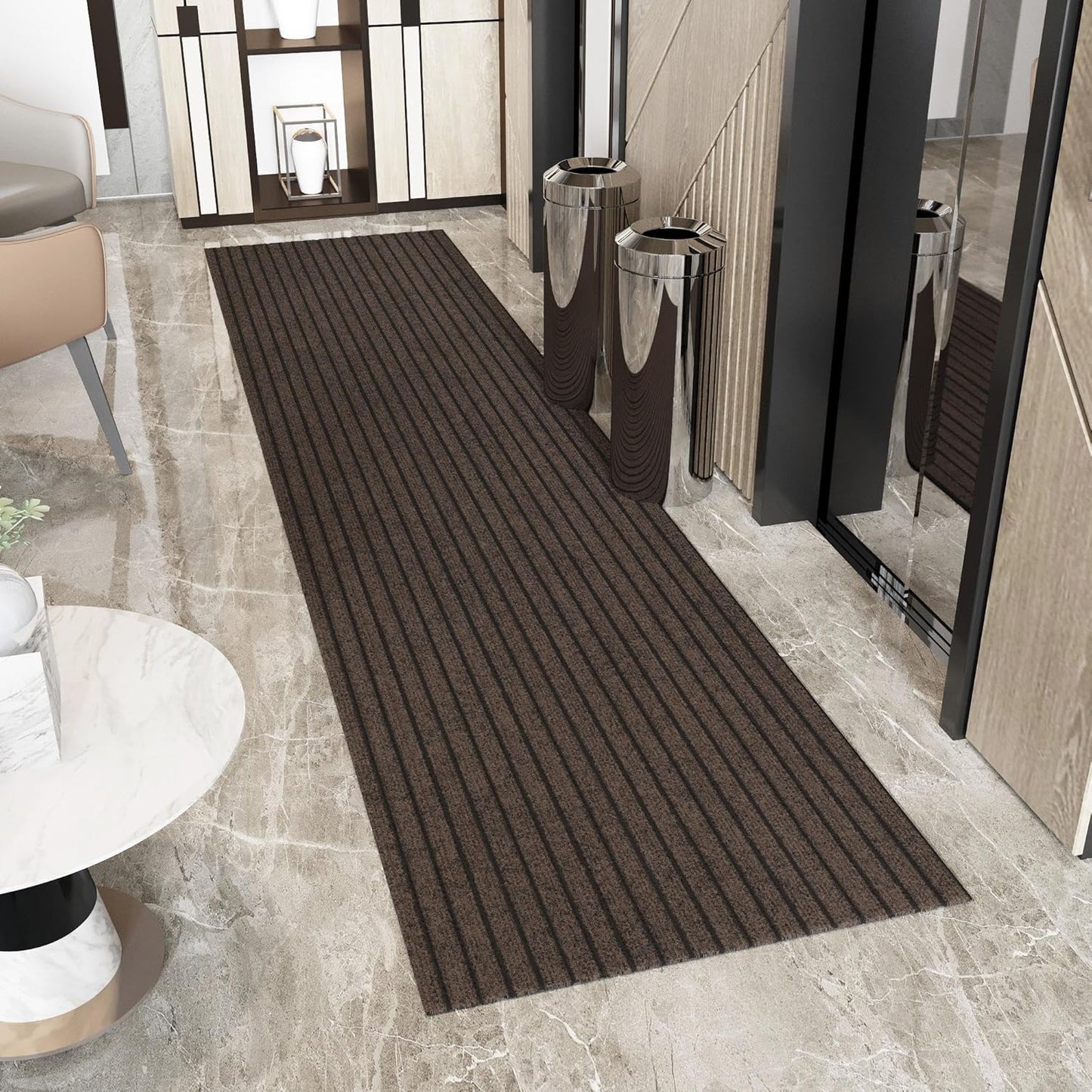 Ottomanson 2'7" x 31' Hallway Runner with Scraper Pile - Extra Durable Non-Slip Rug Mat for Indoor & Outdoor Use - Ideal for Kitchen, Entryway & Garage - High-Traffic Carpet, Brown
