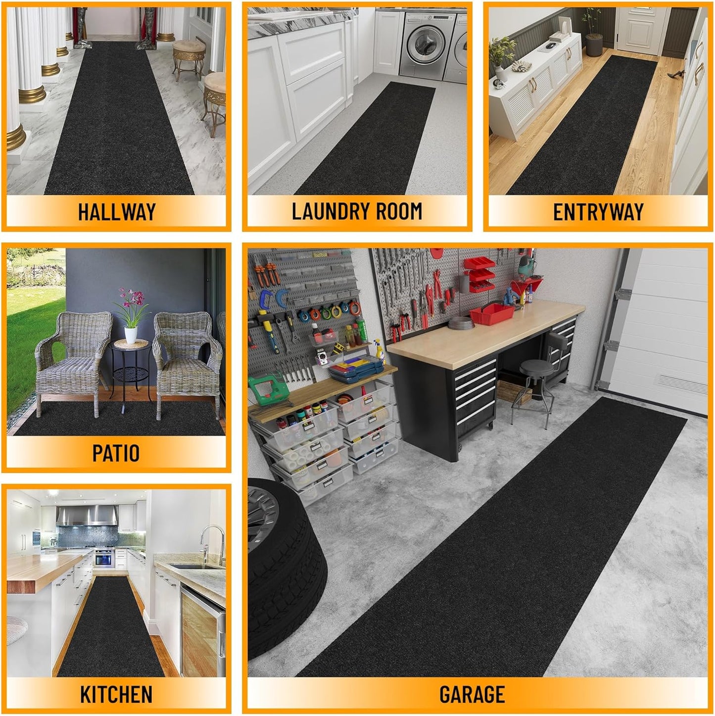 Ottomanson 2'7" x 21' Hallway Runner with Scraper Pile - Extra Durable Non-Slip Rug Mat for Indoor & Outdoor Use - Ideal for Kitchen, Entryway & Garage - High-Traffic Carpet, Black