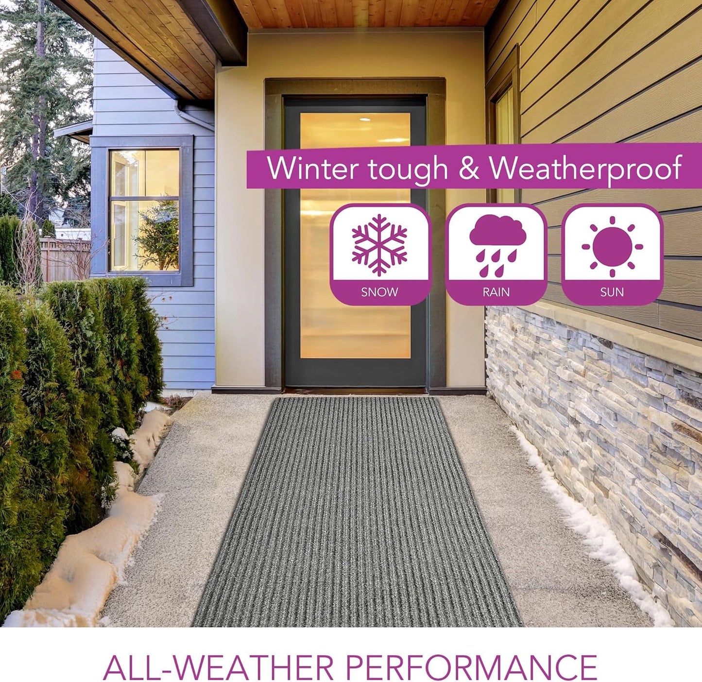 iCustomRug Spartan Weather Warrior Indoor/Outdoor Utility Ribbed Carpet Runner with Non-Slip Thermoplastic Rubber Backing, 3ft X 68ft in Grey