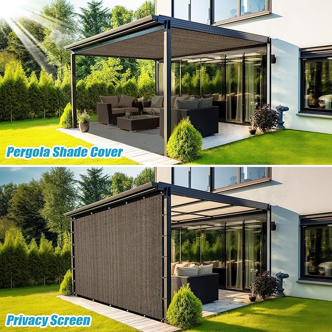 Amagenix 90% Shade Fabric 11'X 19' Mocha Sun Shade Cloth with Grommets for Pergola Replacement Shade Cover Canopy, Heavy Duty, Cable Zip Ties Included (We Customized)
