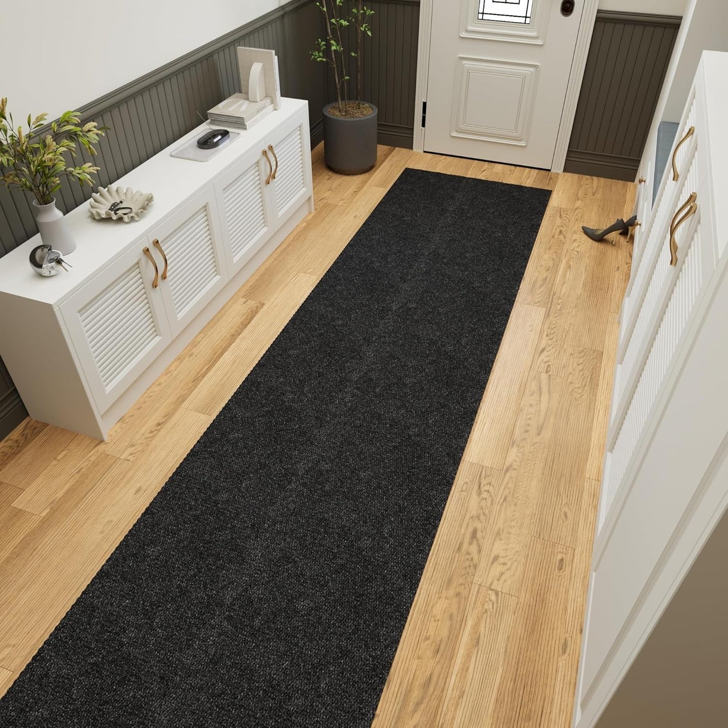 Ottomanson 2'7" x 29' Hallway Runner with Scraper Pile - Extra Durable Non-Slip Rug Mat for Indoor & Outdoor Use - Ideal for Kitchen, Entryway & Garage - High-Traffic Carpet, Black