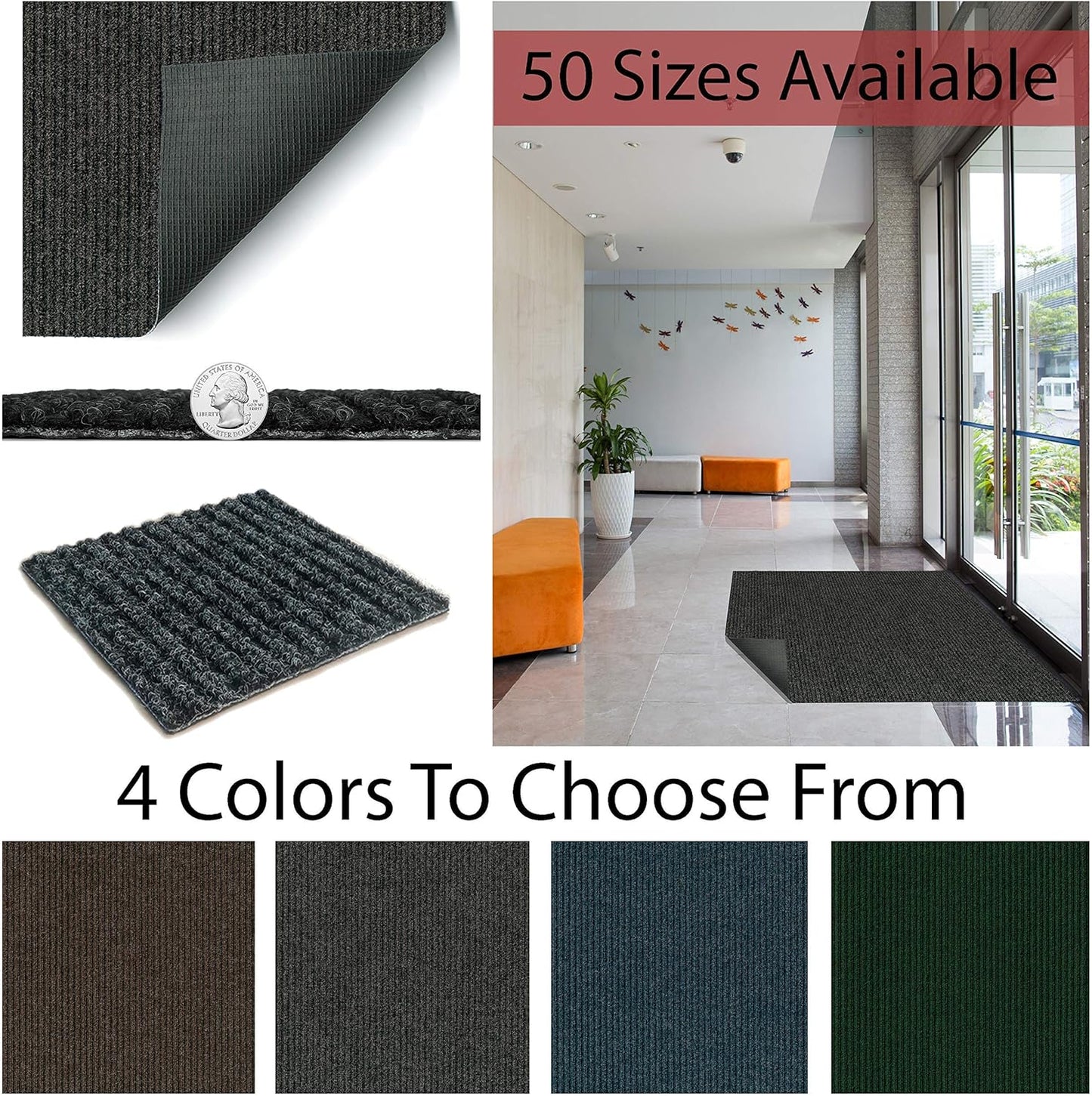 KOECKRITZ Heavy Duty Durable All Weather Indoor/Outdoor Non Slip Entrance Mat Rugs and Runners for Office Business Building Home Garage Front Door - 2' x 8' Brick